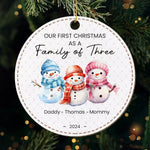 Custom Name Family of Three Christmas Gifts - Personalized Leather Ornament