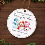 Custom Name Family of Three Christmas Gifts - Personalized Leather Ornament