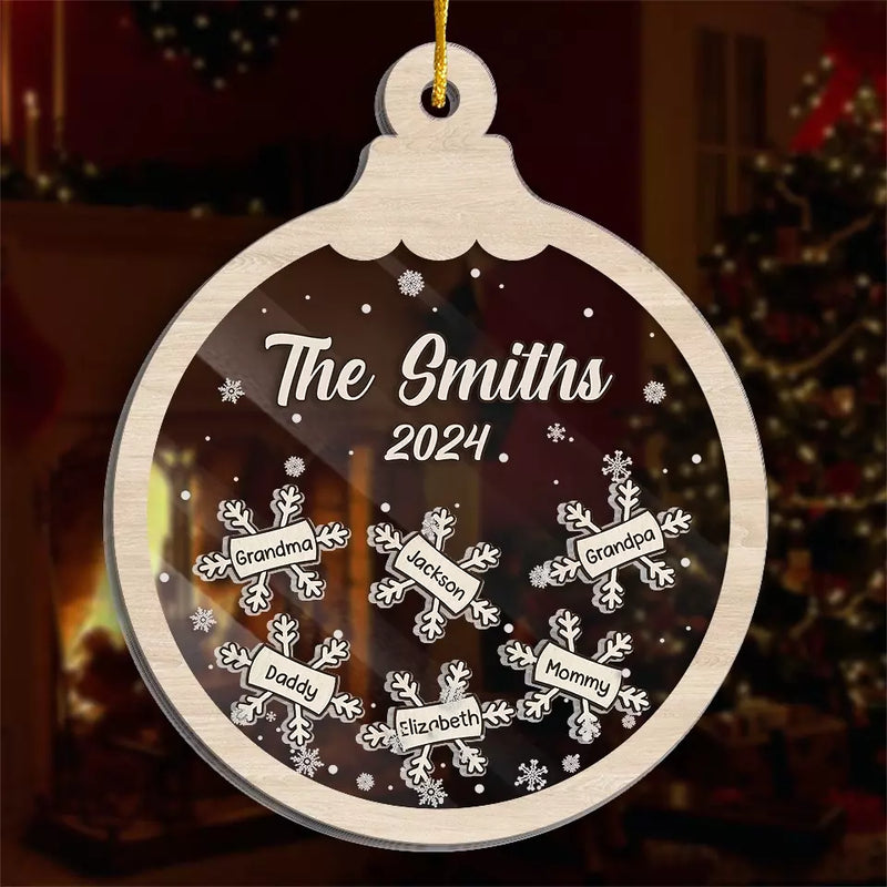 The Fire Of Family Fueled By Noel's Magic - Family Personalized Custom 3 Layers Shaker Ornament - Christmas Gift For Family Members