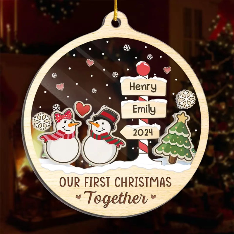 Our First Christmas Married - Couple Personalized Custom 3 Layers Shaker Ornament - Christmas Gift For Husband Wife, Anniversary, First Christmas