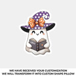 Custom Name Cute Witch Ghost Reading Gifts - Personalized Shaped Pillow