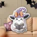 Custom Name Cute Witch Ghost Reading Gifts - Personalized Shaped Pillow