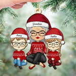 Grandma We Wish You A Merry Christmas - Family Personalized Custom Leather Ornament - Christmas Gift For Grandma