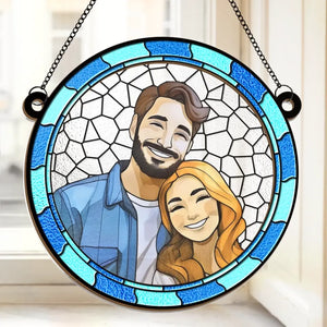 Custom Photo Where There Is Love There Is Life - Couple Personalized Window Hanging Suncatcher Ornament - Gift For Husband Wife, Anniversary