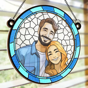 Custom Photo Where There Is Love There Is Life - Couple Personalized Window Hanging Suncatcher Ornament - Gift For Husband Wife, Anniversary