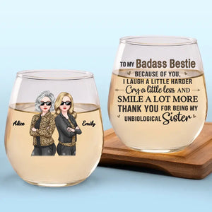 Thank You For Being My Sister - Bestie Personalized Custom Wine Glass - Gift For Best Friends, BFF, Sisters