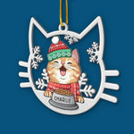 Custom Name Christmas Cat Gifts for Cat Lovers - Personalized Metal Ornament