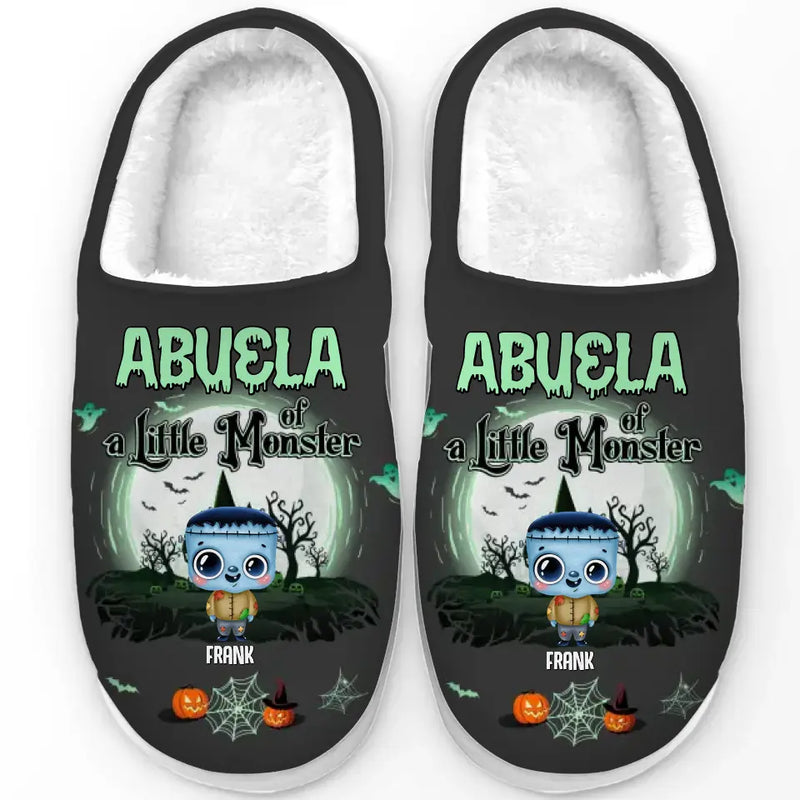 Grandma Of Little Monsters - Family Personalized Custom Fluffy Slippers - Halloween Gift For Mom, Grandma