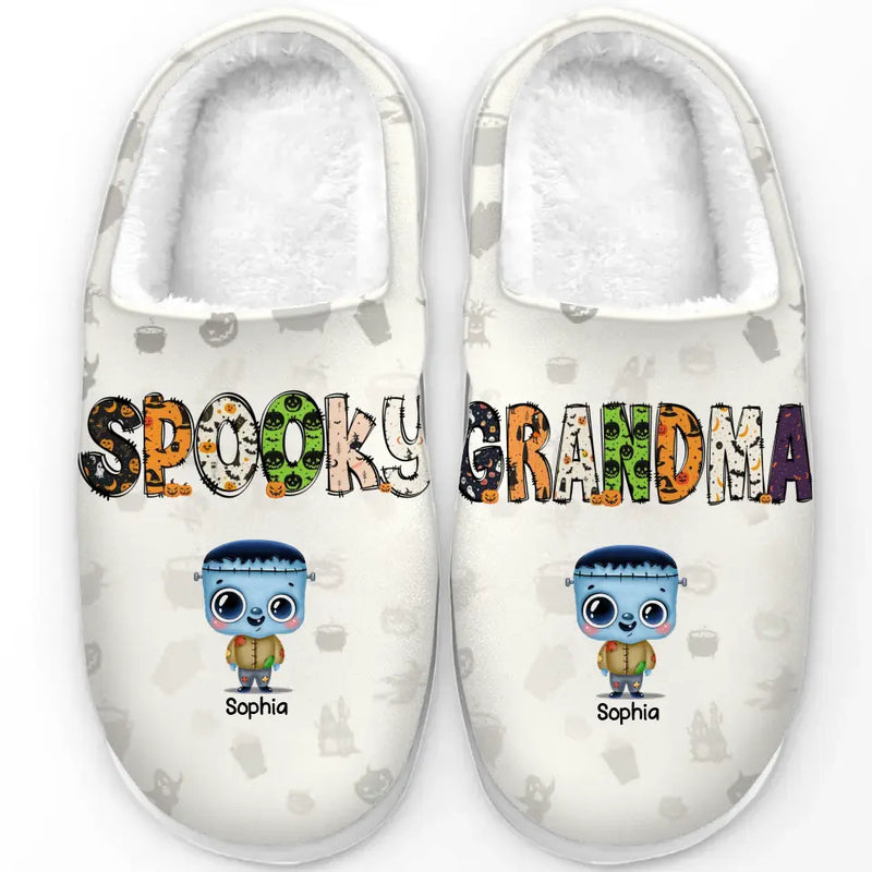 Spooky Abuela - Family Personalized Custom Fluffy Slippers - Halloween Gift For Mom, Grandma
