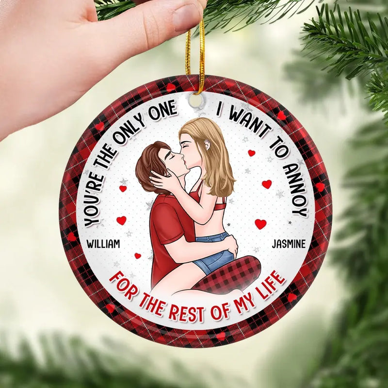 Christmas Love Vibes Over Here - Couple Personalized Custom Ornament - Ceramic Round Shaped - Christmas Gift For Husband Wife, Anniversary