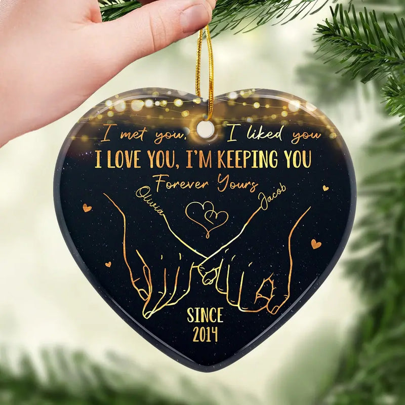 Love Was Made For Me And You - Couple Personalized Custom Ornament - Ceramic Heart Shaped - Christmas Gift For Husband Wife, Anniversary