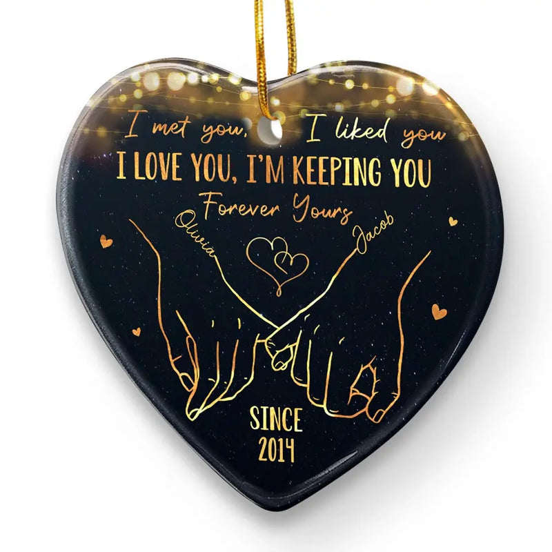 Love Was Made For Me And You - Couple Personalized Custom Ornament - Ceramic Heart Shaped - Christmas Gift For Husband Wife, Anniversary