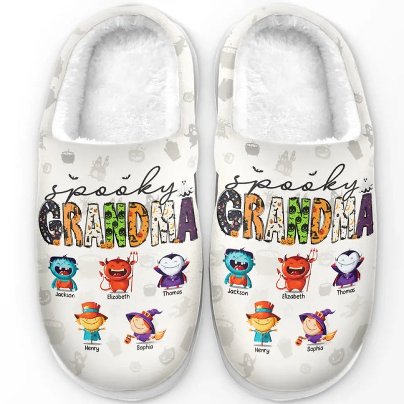 A Spooky Mom Knows How To Brew Up Fun - Family Personalized Custom Fluffy Slippers - Halloween Gift For Mom, Grandma