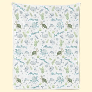 Let Dreams Sail With Friendly Sea Animals - Family Personalized Custom Blanket - Gift For Baby Kids, Newborn Baby