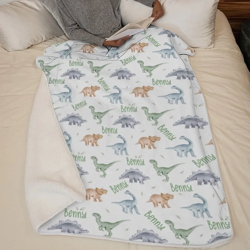 Gentle Warmth And Lovely Dinosaurs For Precious Moments - Family Personalized Custom Blanket - Gift For Baby Kids, Newborn Baby