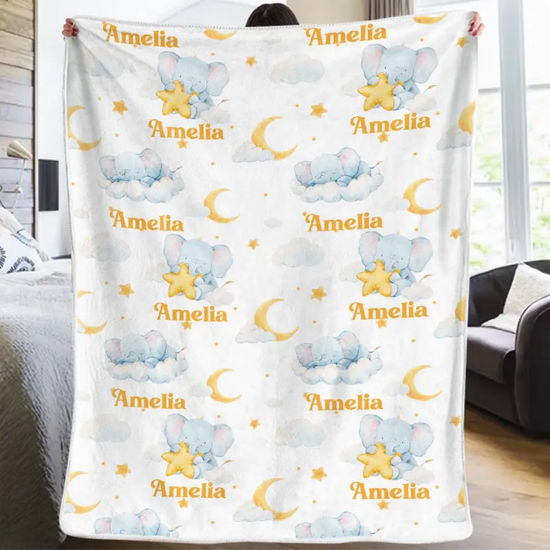 Such A Big Miracle, In Such A Little Elephant - Family Personalized Custom Baby Blanket - Gift For Baby Kids, Newborn Baby