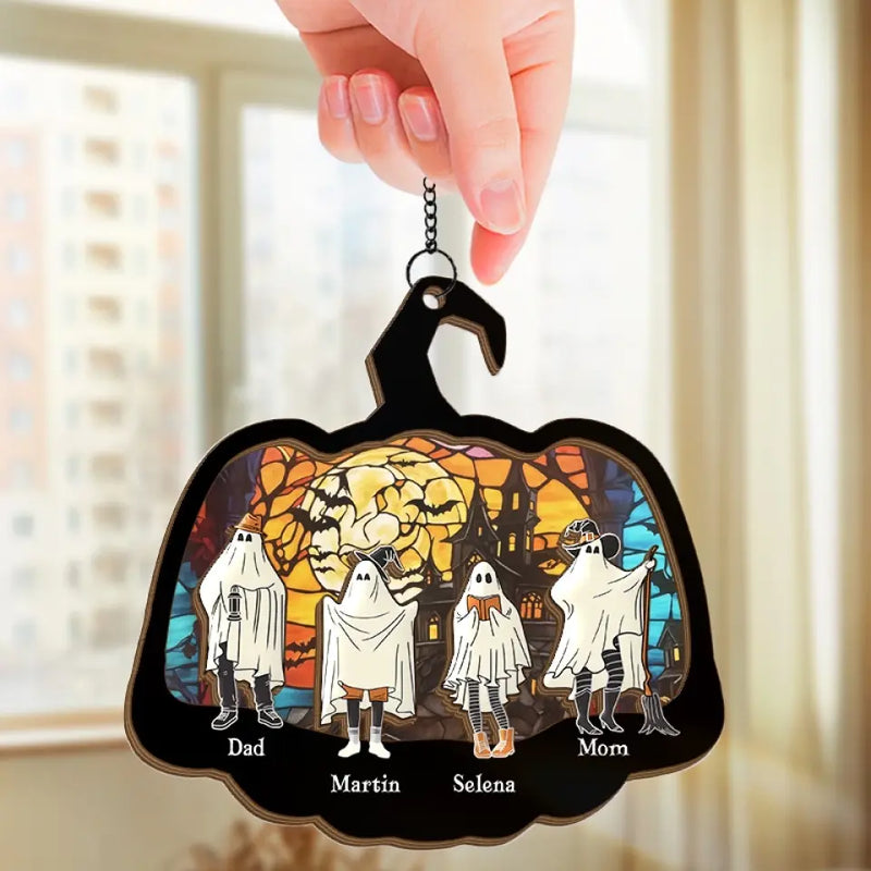 Home Is Where The Haunt Is - Family Personalized Window Hanging Suncatcher - Halloween Gift For Family Members