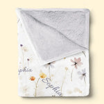 Custom Name Watercolor Wildflower Nursery Gifts - Personalized Blanket