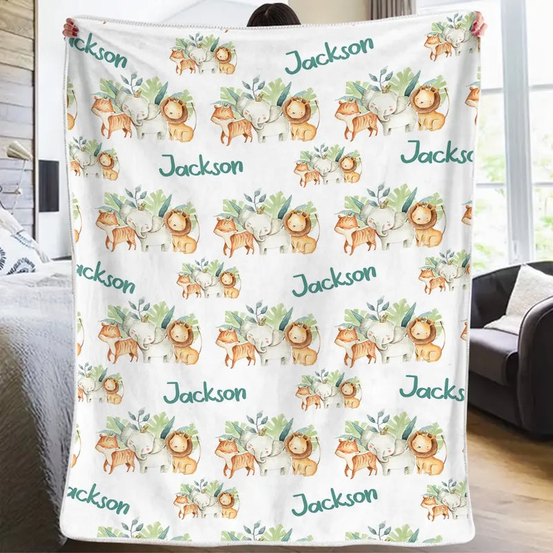 Woodland Animals In Da House - Family Personalized Custom Baby Blanket - Gift For Baby Kids, Newborn Baby