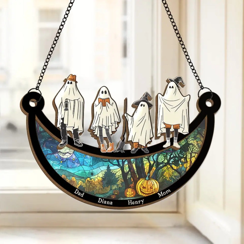 Spooky Season Is Here - Family Personalized Window Hanging Suncatcher - Halloween Gift For Family Members