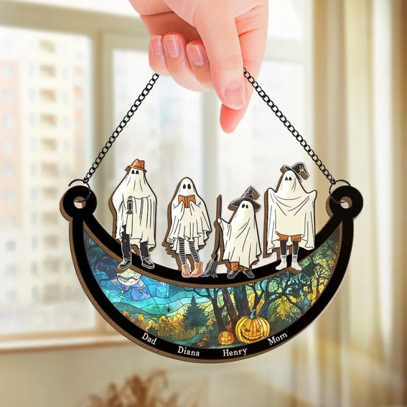 Spooky Season Is Here - Family Personalized Window Hanging Suncatcher - Halloween Gift For Family Members