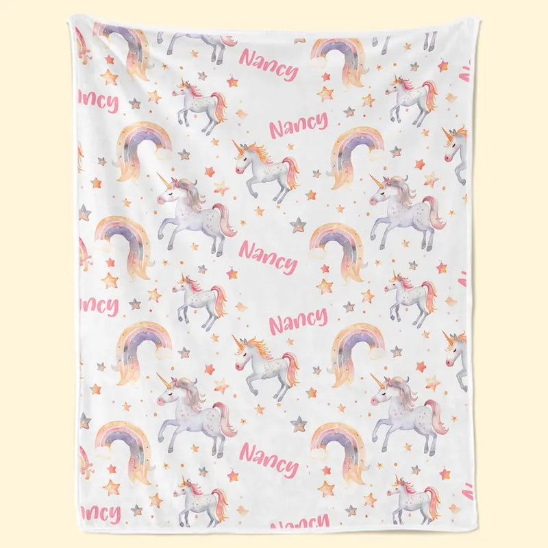 Born To Sparkle Like A Unicorn - Family Personalized Custom Baby Blanket - Gift For Baby Kids, Newborn Baby