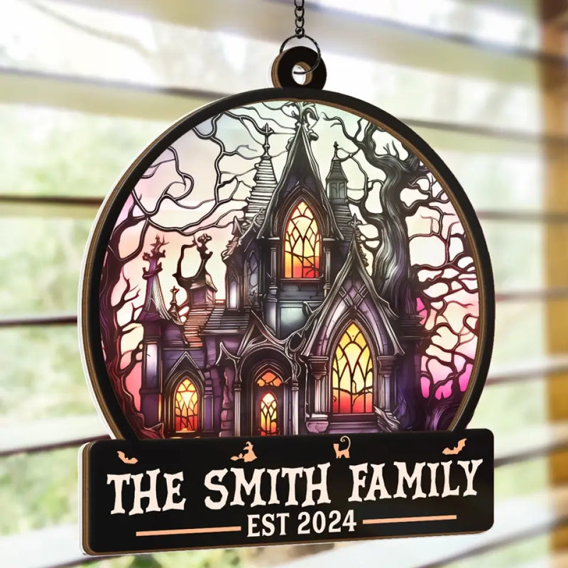 Life's No Fun Without A Good Scare - Family Personalized Window Hanging Suncatcher - Halloween Gift For Family Members