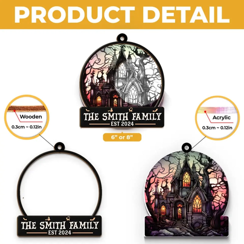 Life's No Fun Without A Good Scare - Family Personalized Window Hanging Suncatcher - Halloween Gift For Family Members
