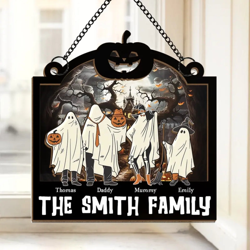 Creepy And Full Of Love, Our Family Halloween Rocks - Family Personalized Window Hanging Suncatcher - Halloween Gift For Family Members