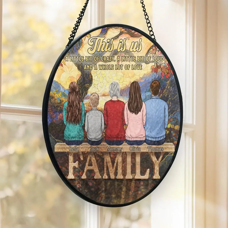 Family Forever In My Heart - Family Personalized Custom Stained Glass Window Hanging Suncatcher - Christmas Gift For Family Members