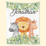 Custom Name Safari Animal Gifts for Kids - Personalized Blanket