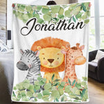 Custom Name Safari Animal Gifts for Kids - Personalized Blanket