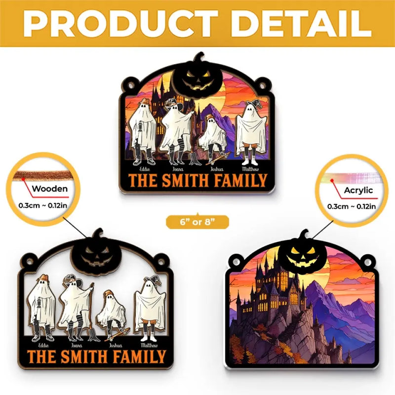 We're Hiding In The Walls, Creeping Out At Midnight - Family Personalized Window Hanging Suncatcher - Halloween Gift For Family Members