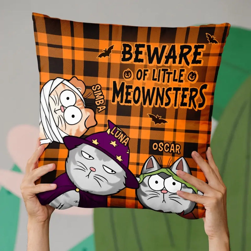 Beware Of Little Meownsters - Cat Personalized Custom Pillow - Halloween Gift For Pet Owners, Pet Lovers