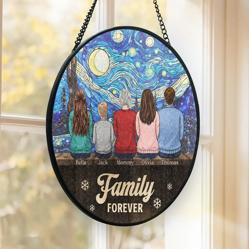 Siblings Forever - Family Personalized Custom Stained Glass Window Hanging Suncatcher - Christmas Gift For Family Members