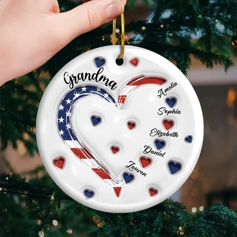 Grandma’s Love For Her Grandkids Knows No Bounds - Family Personalized Custom 3D Inflated Effect Printed Ornament - Ceramic Round Shaped - Christmas Gift For Mom, Grandma