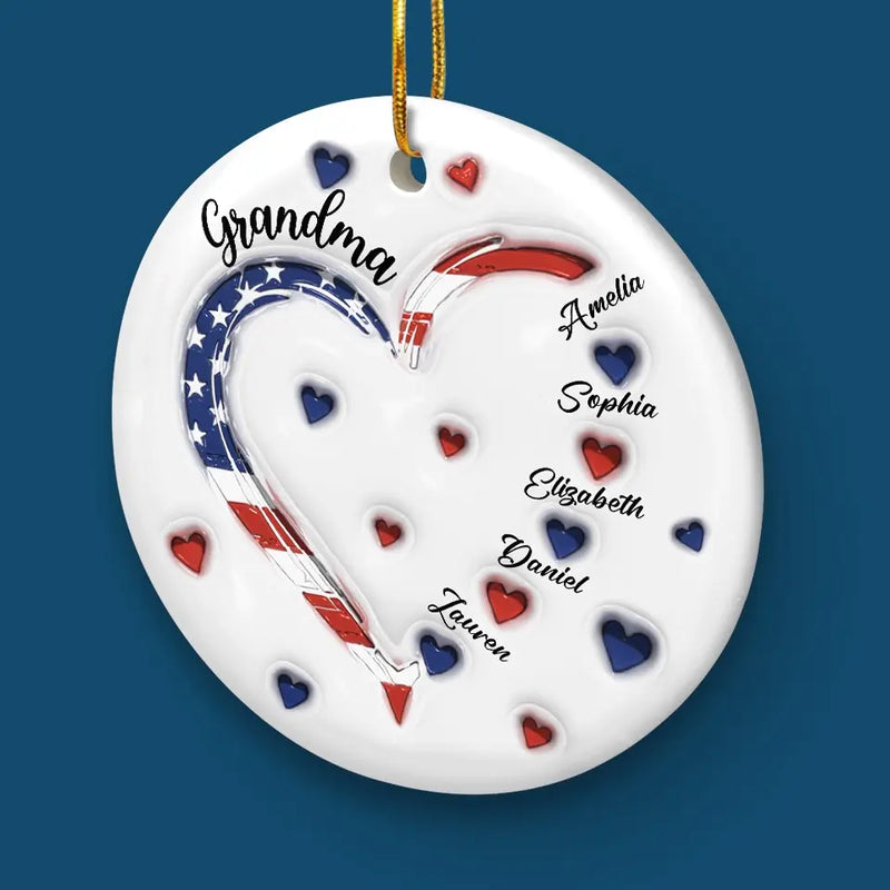 Grandma’s Love For Her Grandkids Knows No Bounds - Family Personalized Custom 3D Inflated Effect Printed Ornament - Ceramic Round Shaped - Christmas Gift For Mom, Grandma