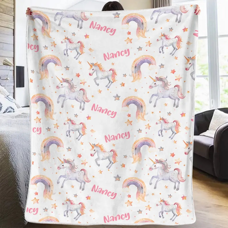Born To Sparkle Like A Unicorn - Family Personalized Custom Baby Blanket - Gift For Baby Kids, Newborn Baby