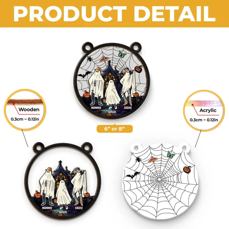 Wishing You A Haunting Night - Family Personalized Window Hanging Suncatcher - Halloween Gift For Family Members