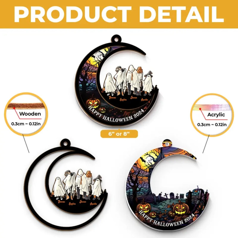 Halloween Brings Us Together For Fun And Laughter - Family Personalized Window Hanging Suncatcher - Halloween Gift For Family Members