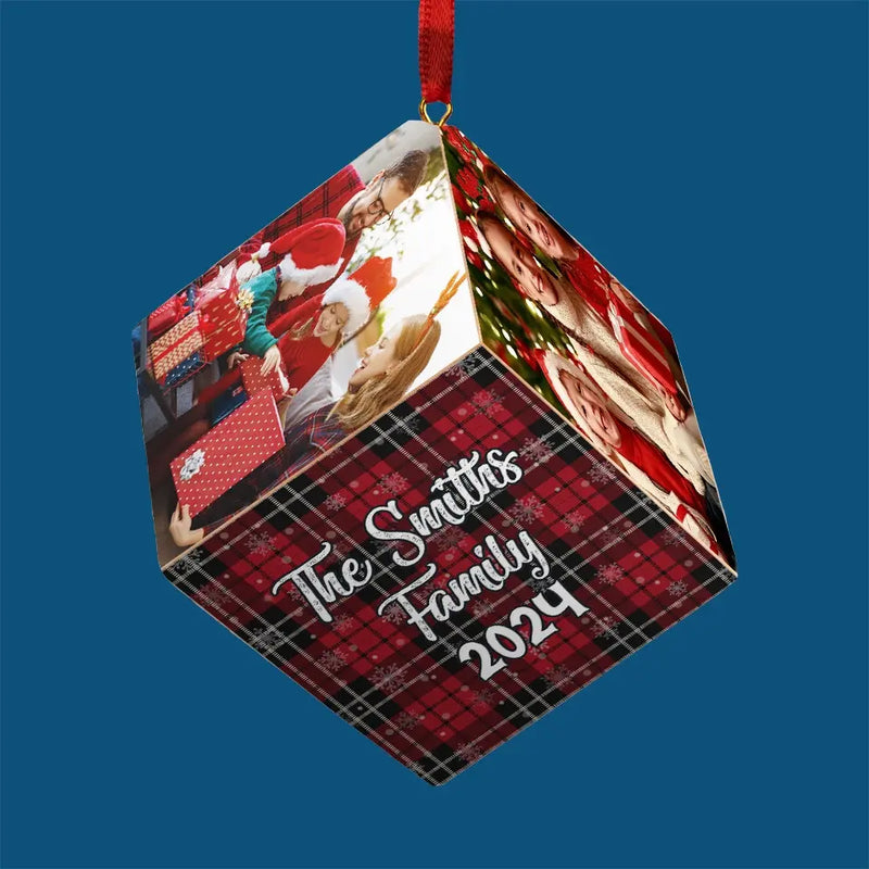 Custom Photo Every Time We Love, Every Time We Give, It’s Christmas - Family Personalized Custom Wooden Cube Ornament - Christmas Gift For Family Members
