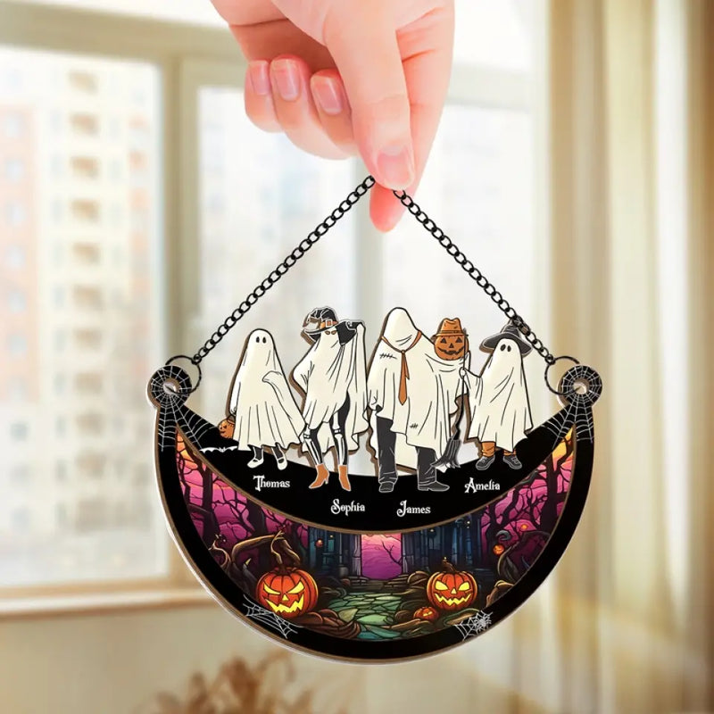 Halloween Sparks Joy When We Share It With Loved Ones - Family Personalized Window Hanging Suncatcher - Halloween Gift For Family Members