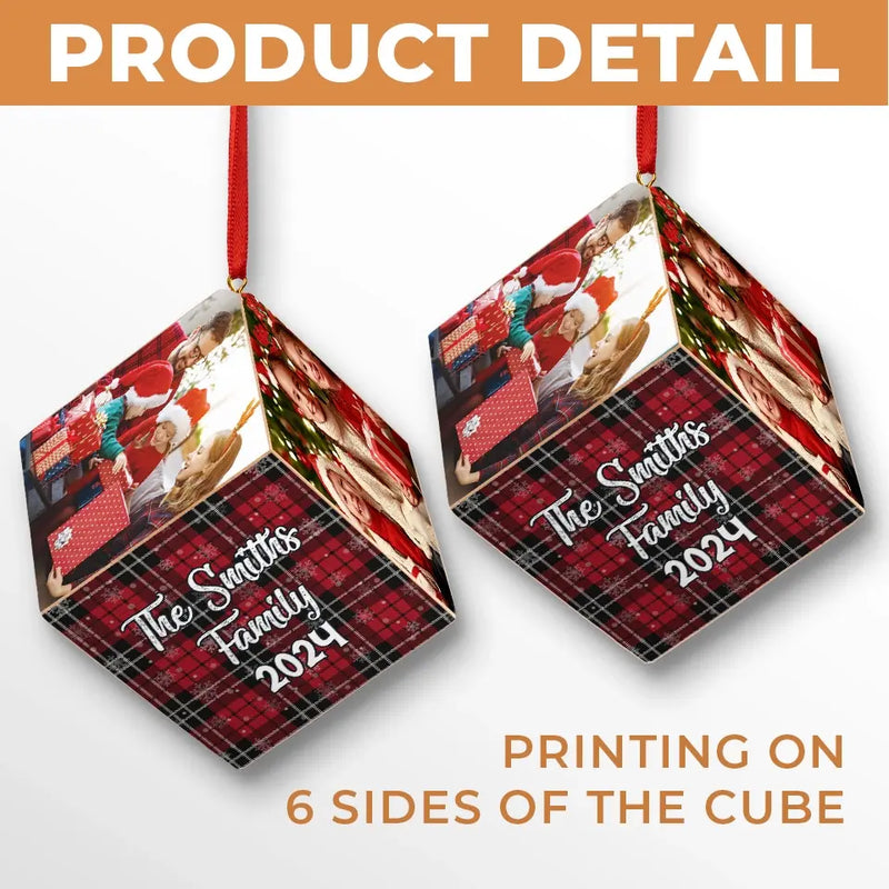 Custom Photo Every Time We Love, Every Time We Give, It’s Christmas - Family Personalized Custom Wooden Cube Ornament - Christmas Gift For Family Members