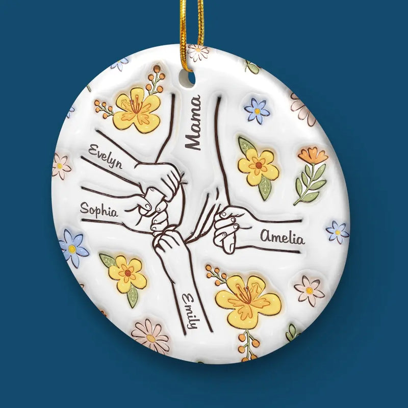 Holding My Mother's Hand, I Hold The World - Family Personalized Custom 3D Inflated Effect Printed Ornament - Ceramic Round Shaped - Christmas Gift For Mom, Grandma