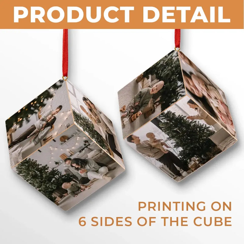 Custom Photo Happy Family - Family Personalized Custom Wooden Cube Ornament - Christmas Gift For Family Members