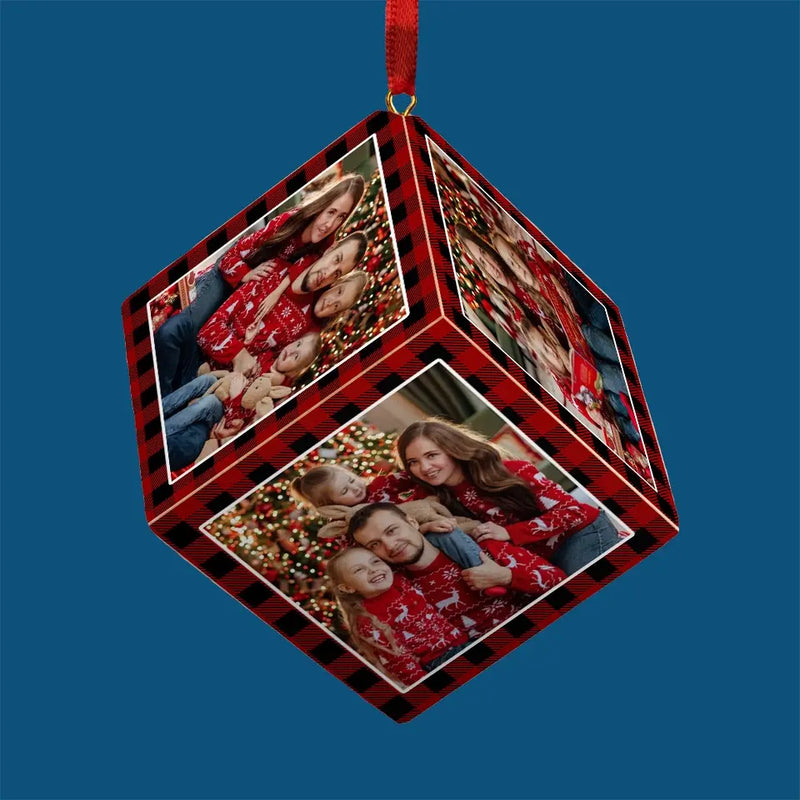 Custom Photo It's The Most Beautiful Time Of The Year - Family Personalized Custom Wooden Cube Ornament - Christmas Gift For Family Members