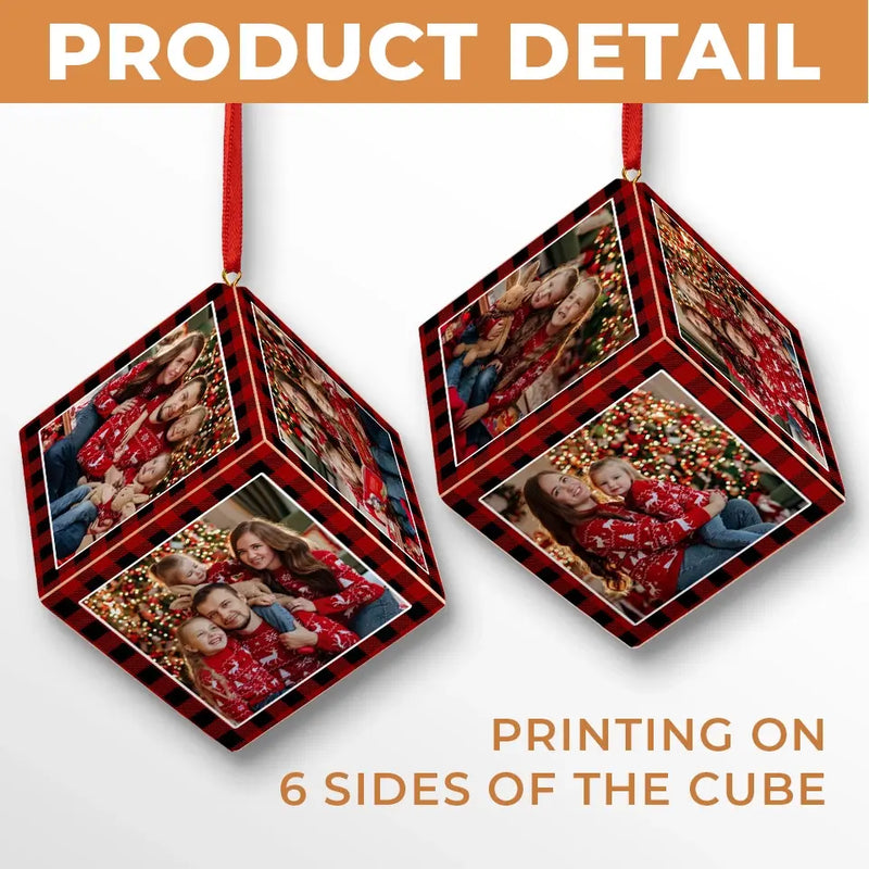 Custom Photo It's The Most Beautiful Time Of The Year - Family Personalized Custom Wooden Cube Ornament - Christmas Gift For Family Members