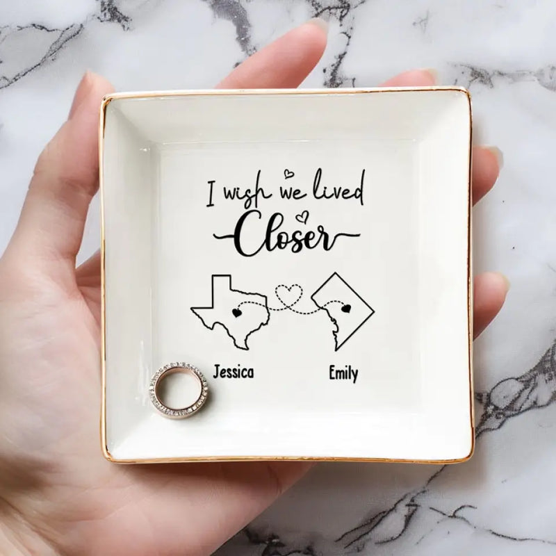 True Friends Never Apart Maybe In Distance But Never In Heart - Bestie Personalized Custom Jewelry Dish - Gift For Best Friends, BFF, Sisters