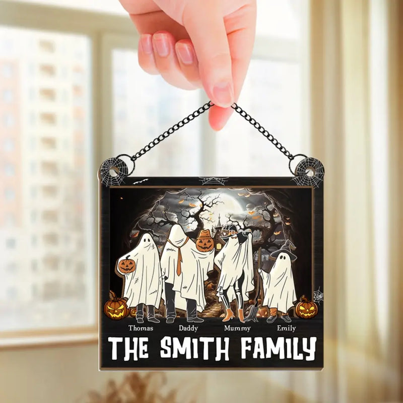 Having A Bloody Good Time - Family Personalized Window Hanging Suncatcher - Halloween Gift For Family Members
