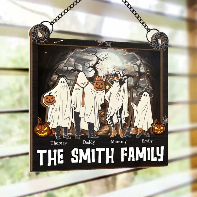 Having A Bloody Good Time - Family Personalized Window Hanging Suncatcher - Halloween Gift For Family Members